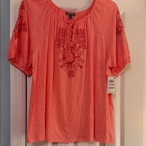 Style & Co. Coral Embroidered Blouse